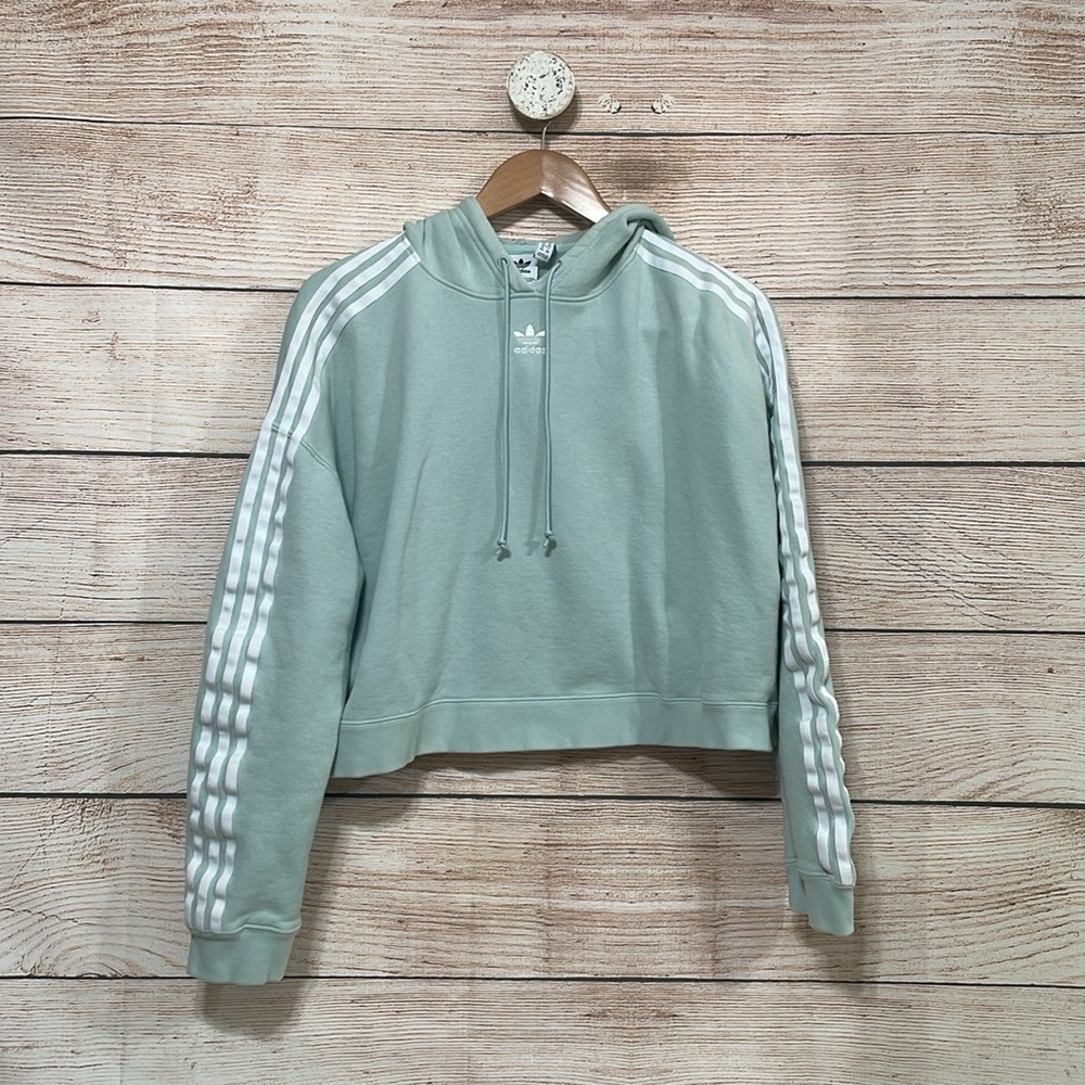 Woman’s Adidas Large Teal Cropped Pullover Hoodie